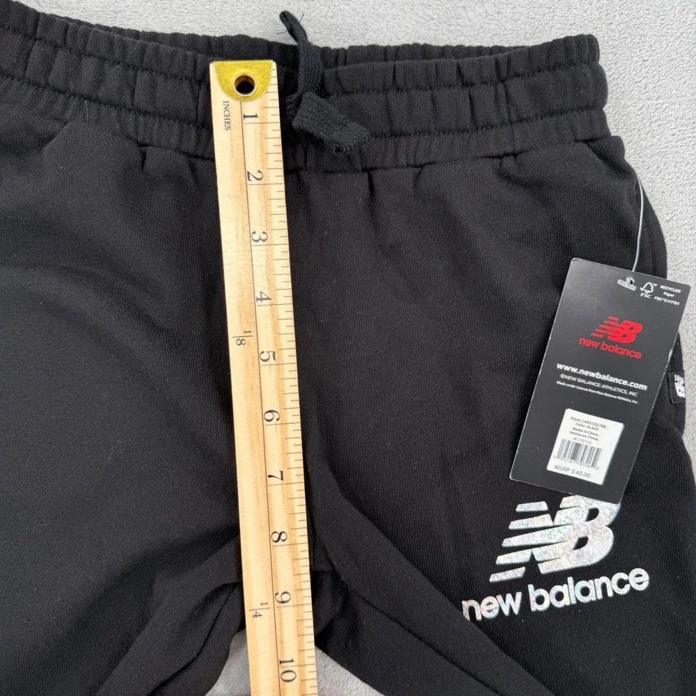 New Balance Kids‎ Black Fleece Joggers Holographic Logo Pants Girls Size M 10/12